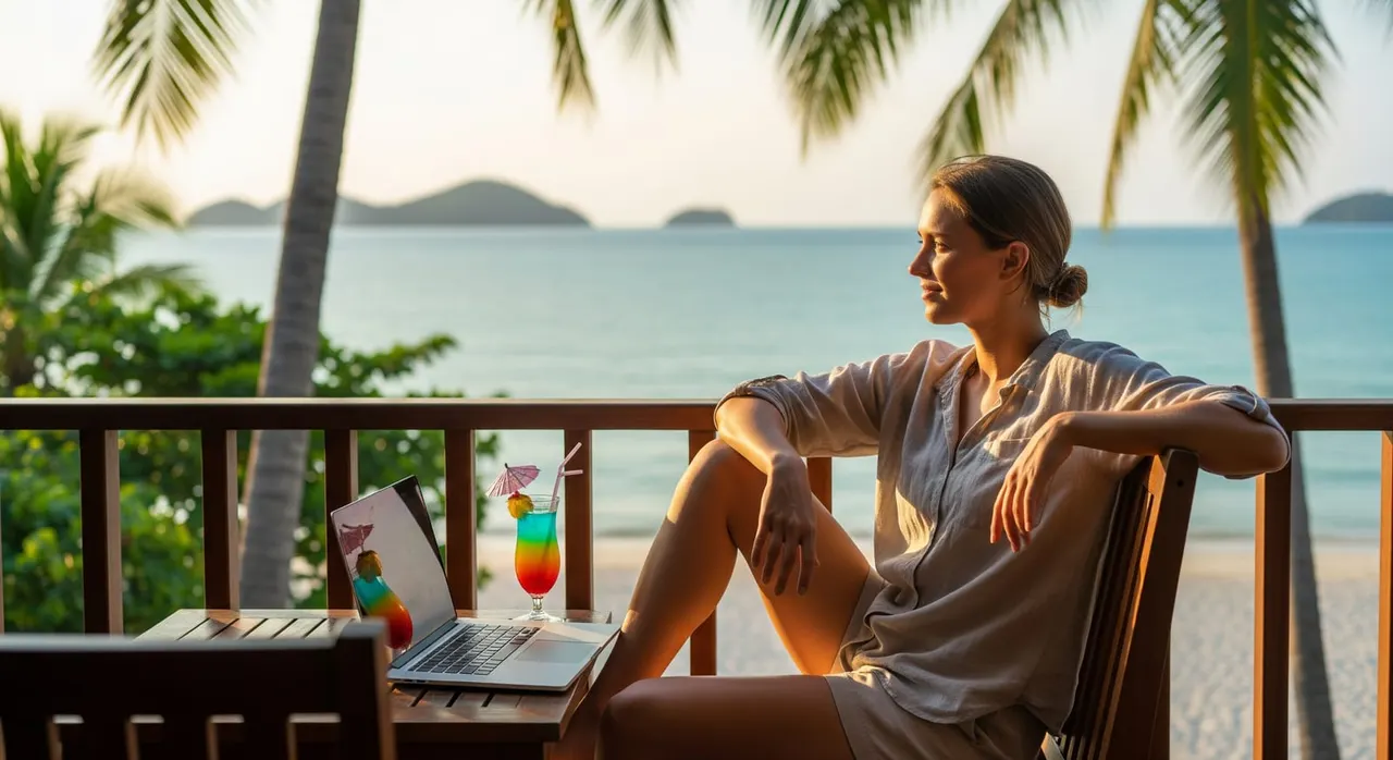 A remote worker relaxing in Thailand, no longer dependent on cross-border visa runs.