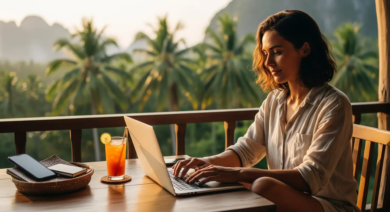 A relaxed digital nomad working in Thailand on a long-term visa instead of relying on border runs.