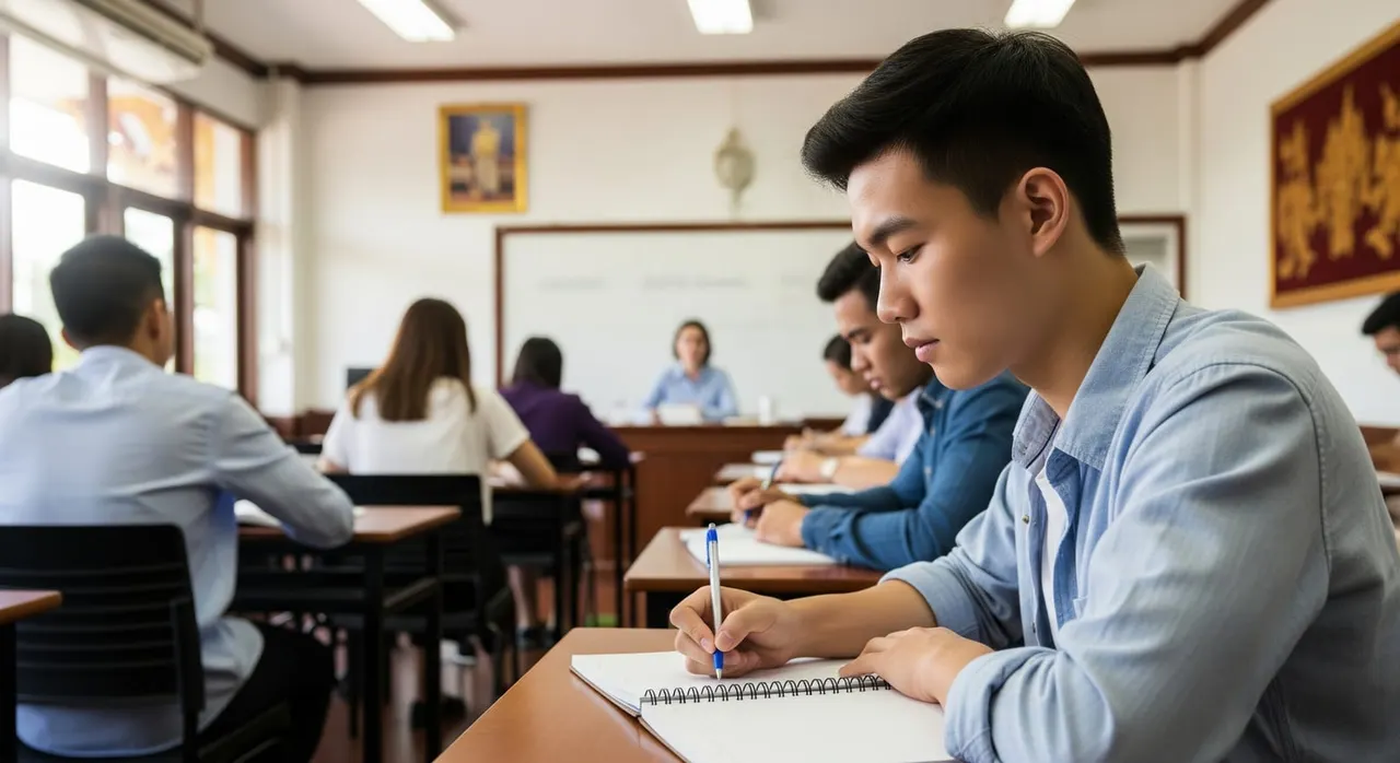 An international student attending class at a Thai institution under the new education visa compliance rules.